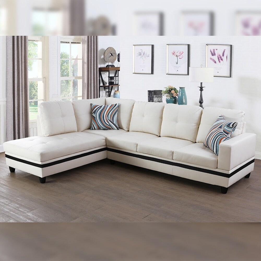 Star Home Living 2 piece Left Facing Faux Leather Sectional Sofa Set  Cream White