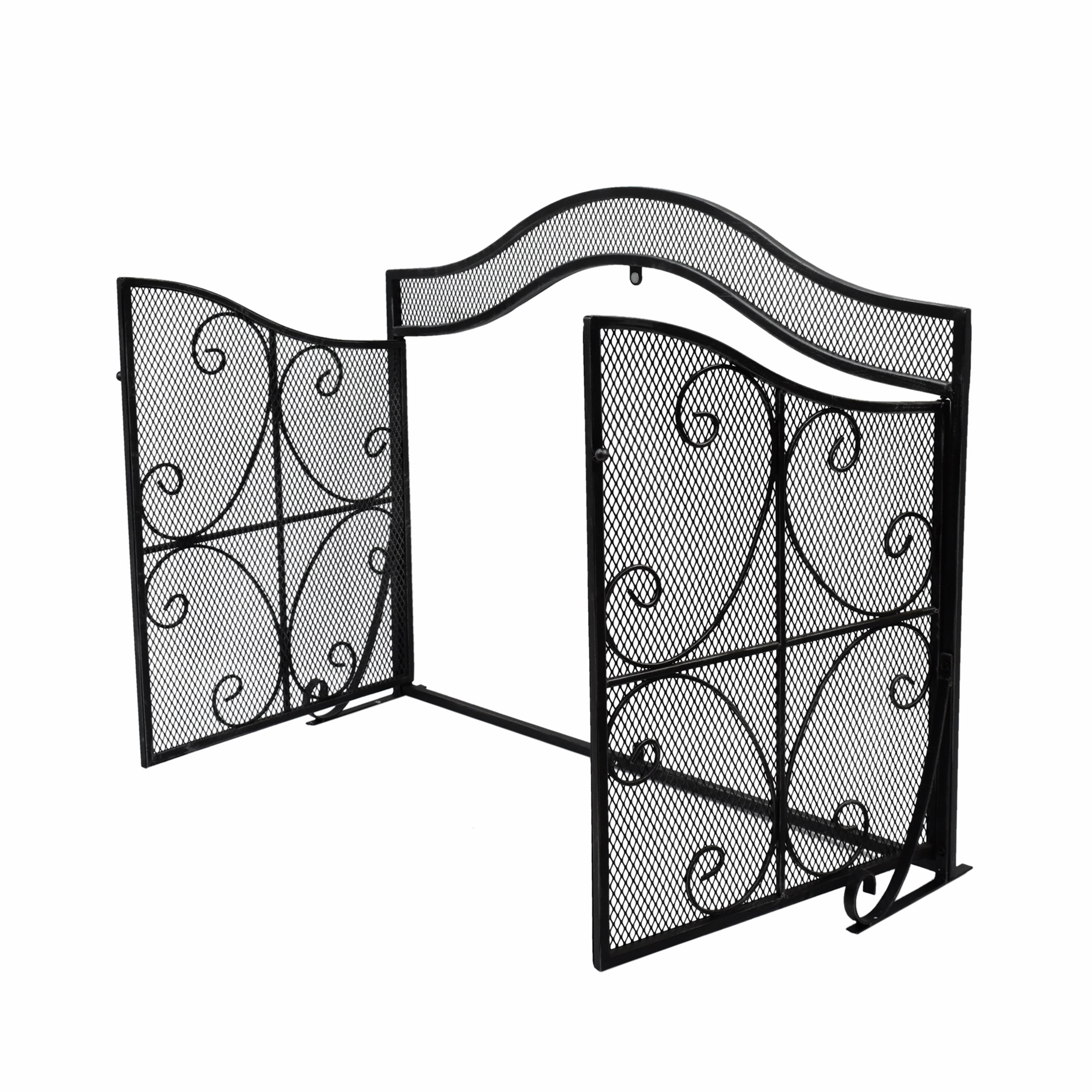 Gary Modern Three Panel Iron Firescreen with Door