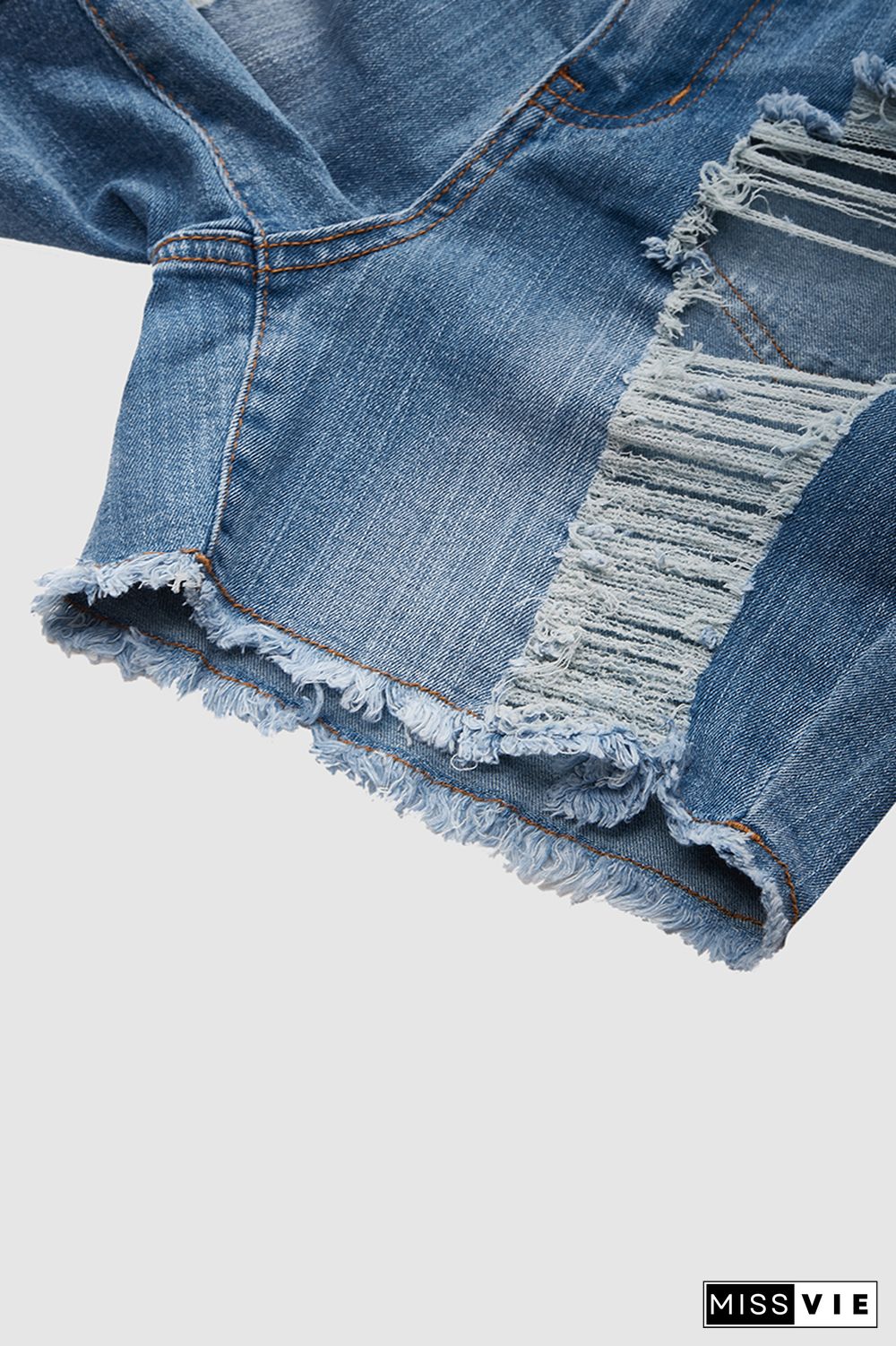 Distressed Raw Hem Denim Shorts