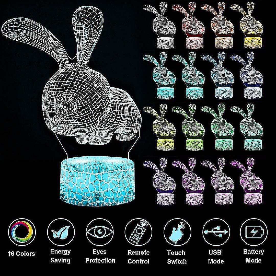 3d Night Light For Kids Bunny 3d Illusion Lamp With 16 Colors Changing Touch Switch