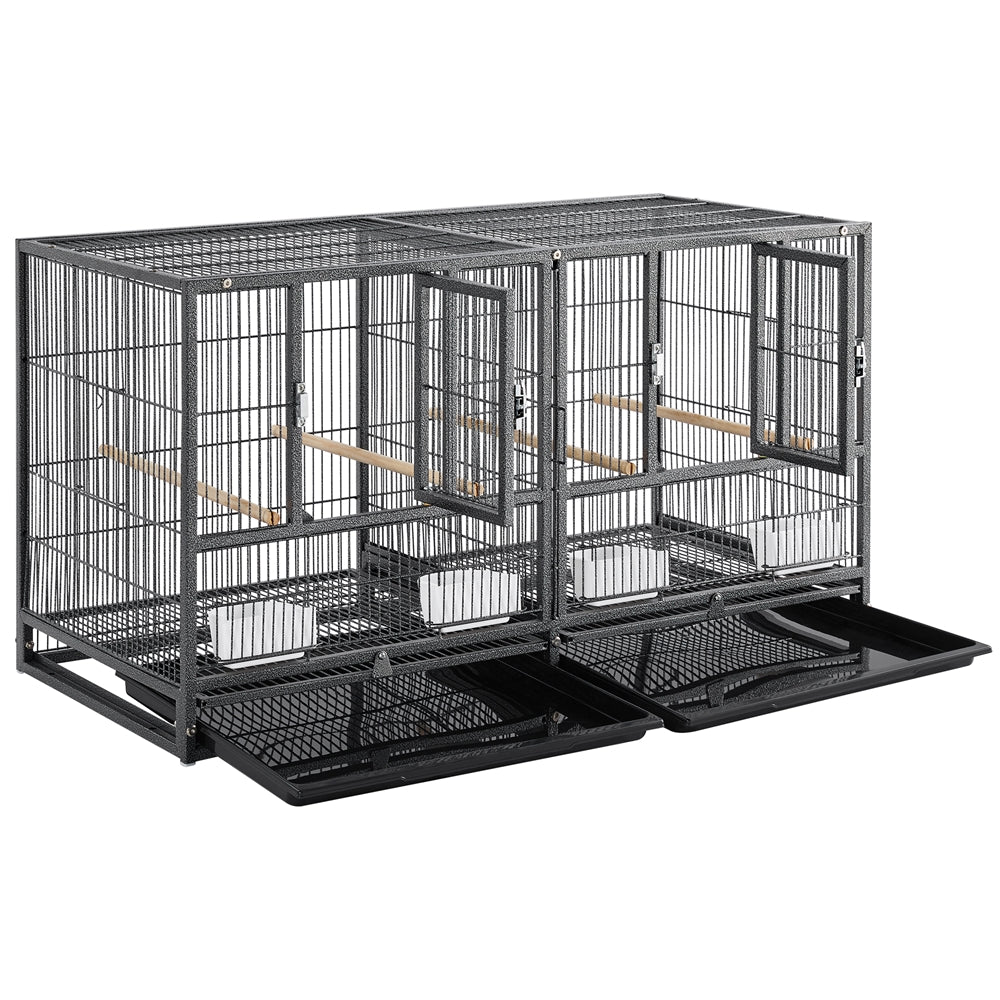 Yaheetech 21'' Stackable Divided Breeder Bird Cage for Small Birds Lovebirds Finch Canaries Parakeets Cockatiels Budgies， Black