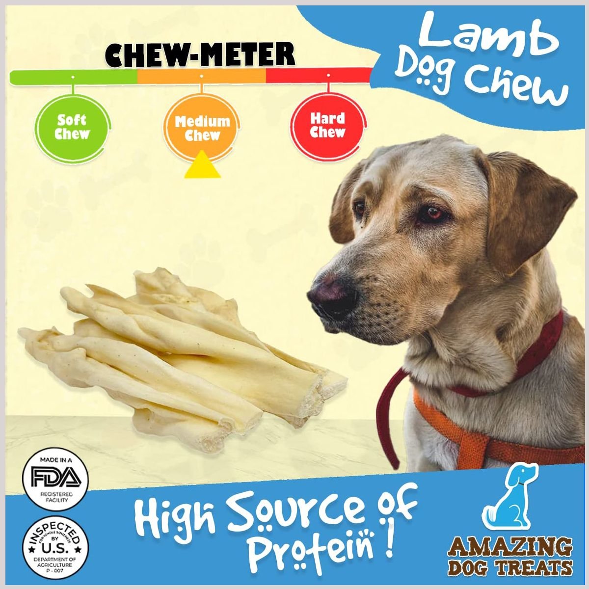 Amazing Dog Treats Lamb Cheek Strips Dog Treats， 8-oz bag