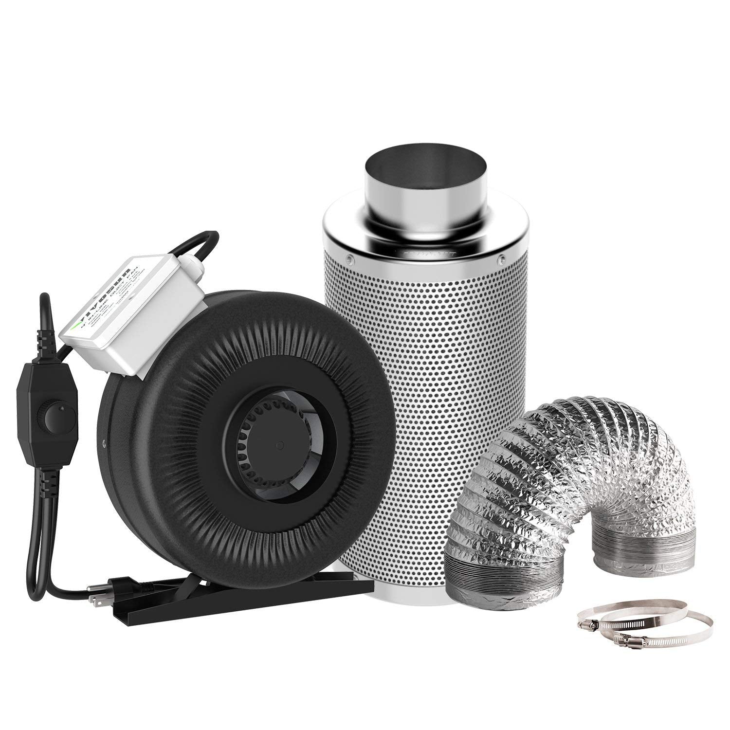 VIVOSUN Air Filtration Kit: 4 Inch 203 CFM Inline Fan with Speed Controller， 4'' Carbon Filter and 8 Feet of Ducting Combo