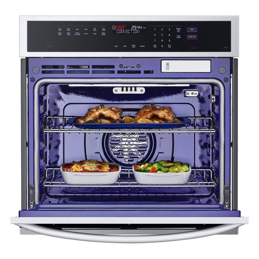 LG 4.7 cu. ft. 29.75 W Smart Single Electric Wall Oven with True Convection InstaView Air Fry Steam in Stainless Steel WSEP4727F