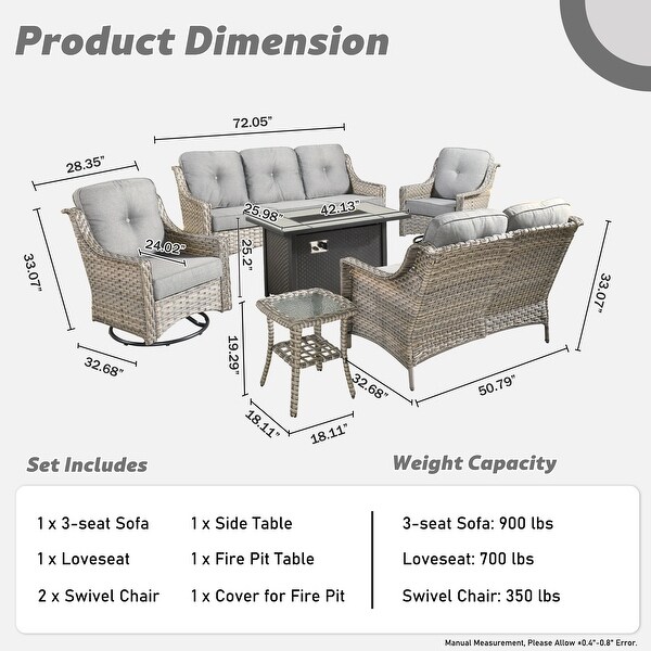 XIZZI Outdoor Rattan Wicker Patio Furniture Conversation Set with Fire Pit Table