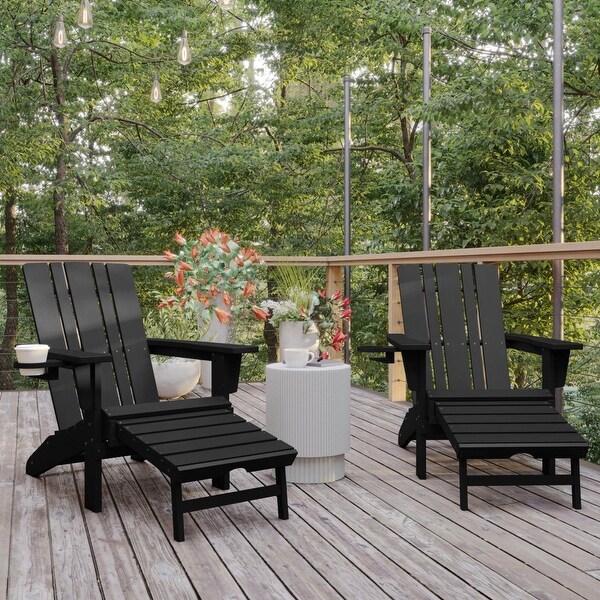 Commercial AllWeather Adirondack Chair with Pullout Ottoman and Cupholder