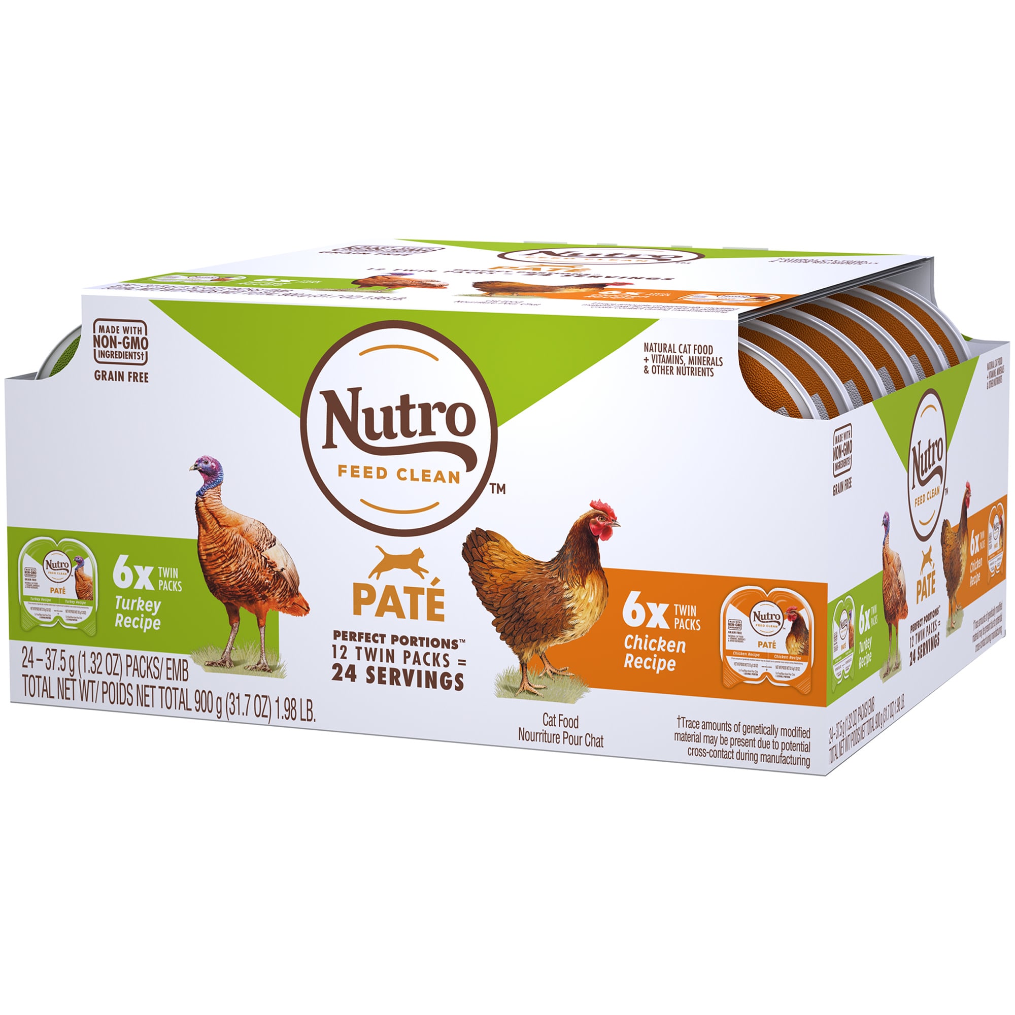 Nutro Perfect Portions Pate Multi-Pack Real Chicken  Turkey Wet Cat Food， 1.98 lbs.， Count of 12