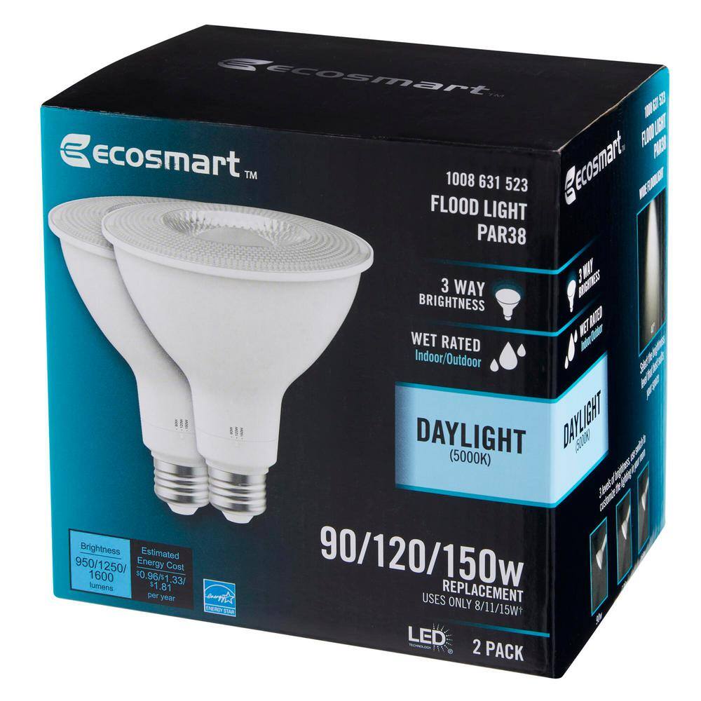 EcoSmart 90120150-Watt Equivalent PAR38 3-Way Spot Energy Star Dimmable CEC LED Light Bulb Daylight (2-Pack) FG-04305