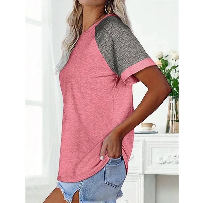 Loose Round Neck Raglan Sleeve Contrast T-shirt