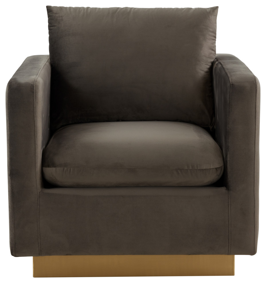 LeisureMod Nervo Modern Velvet Accent Arm Chair With Gold Base   Contemporary   Armchairs And Accent Chairs   by LeisureMod  Houzz