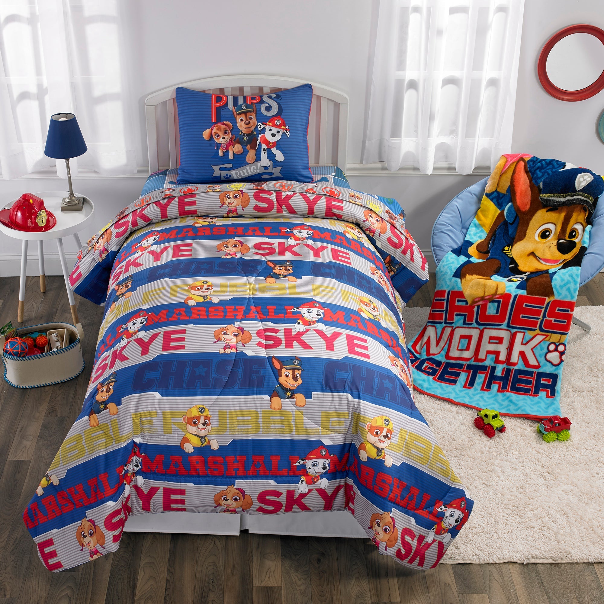 PAW Patrol Kids Twin Bed in a Bag, Comforter and Sheets, Blue and Gray, Nickelodeon