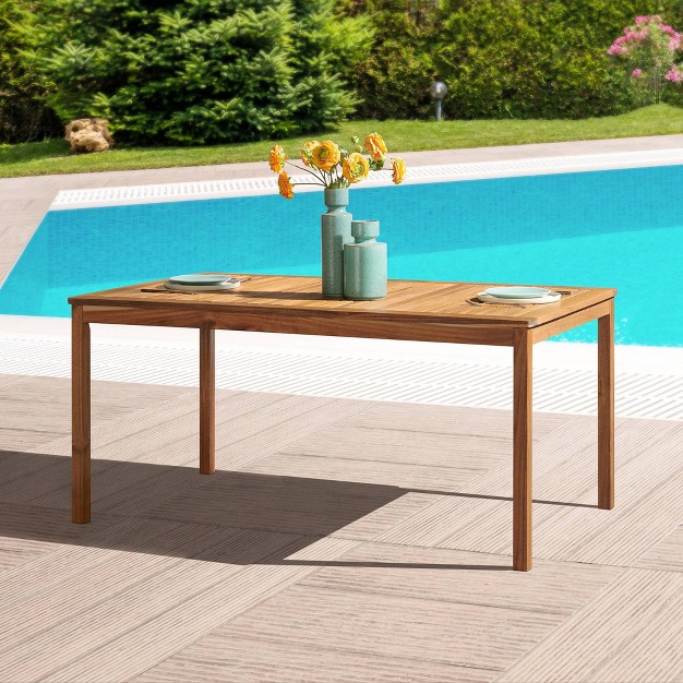 Okemo Acacia Wood Rectangular Outdoor Dining Table Alaterre Furniture