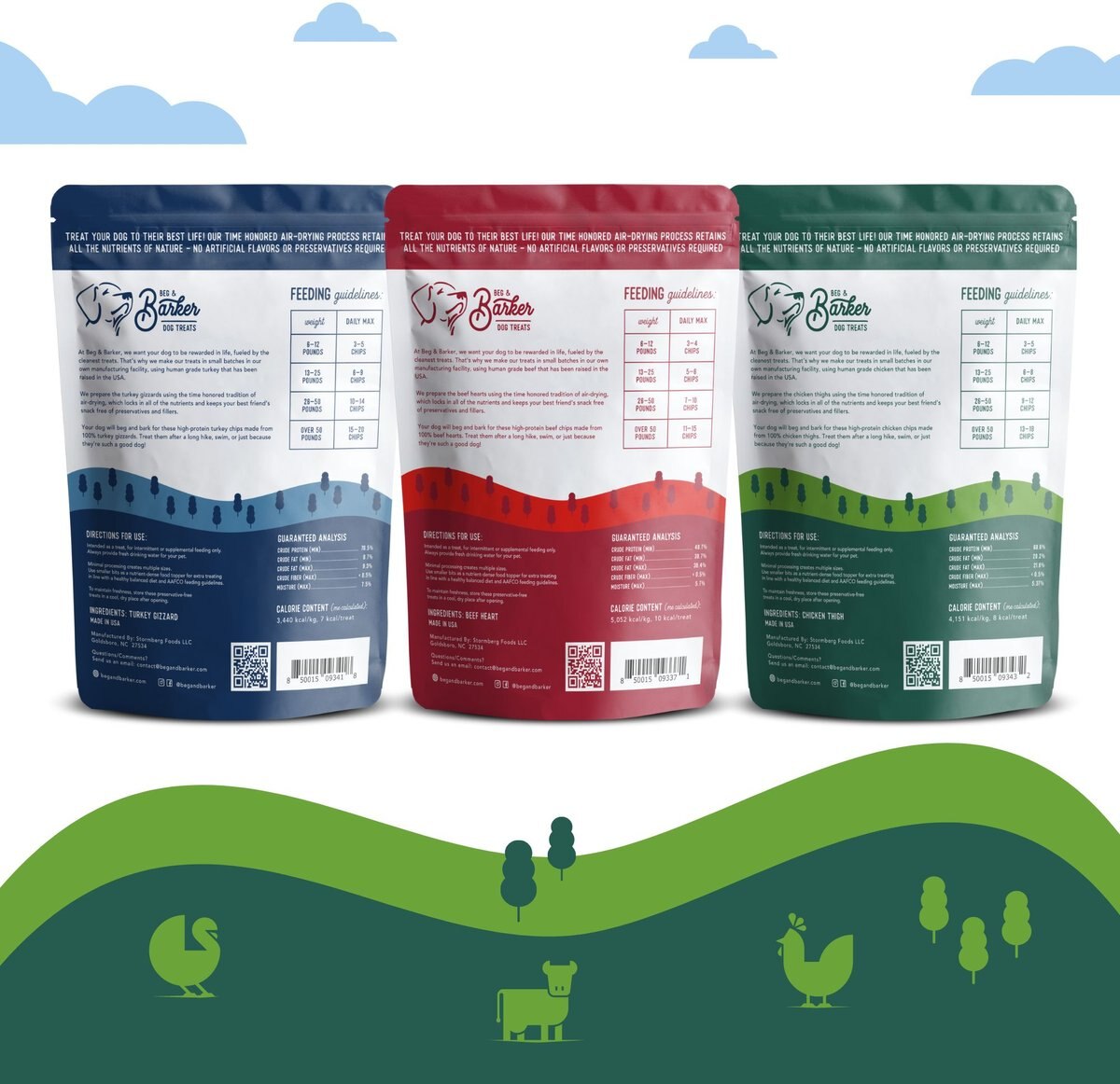 Beg and Barker The Beef and Birds Variety Whole Chicken Turkey and Beef Chips Natural Single Ingredient Dog Treats