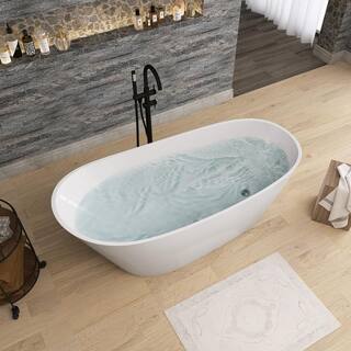 Zeafive 59 in. x 29.15 in. Acrylic Alone Soaking Tub Flatbottom Freestanding Bathtub with Anti-Clogging Drain in Glossy White Z32E9S59W