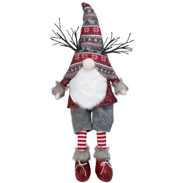 30 Gray and Red Christmas Gnome with LED Antlers and Dangling Legs