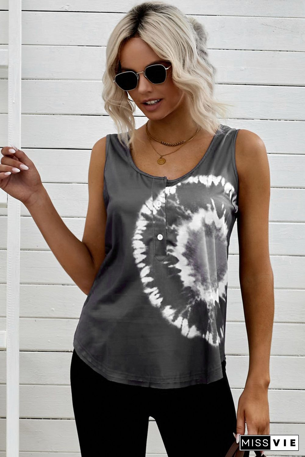 Gray Tie-dye Print Tank Top