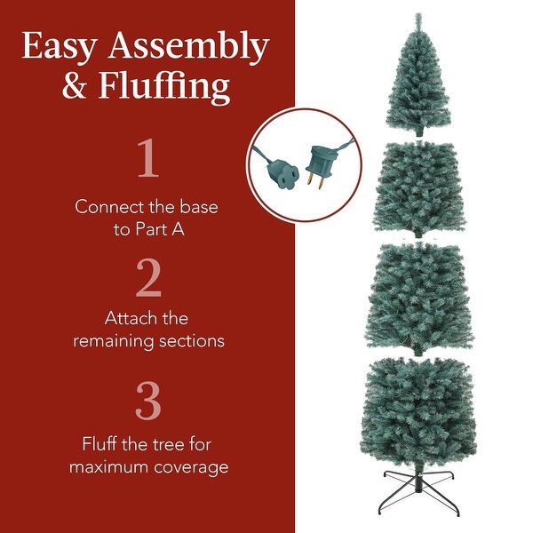 PreLit Blue Spruce Pencil Christmas Tree w/ Metal Base