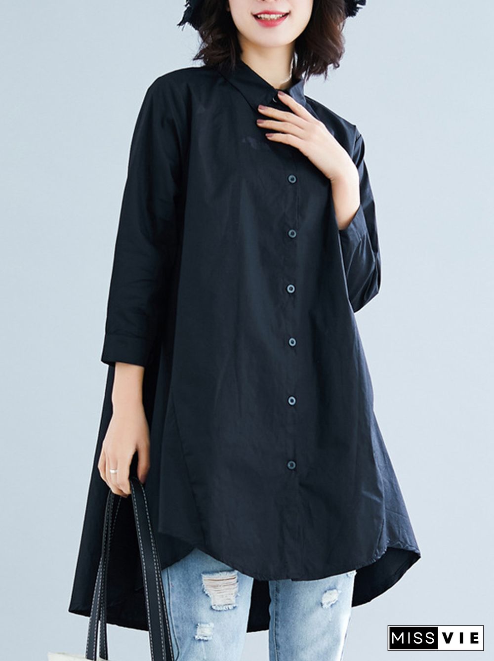 Original Irregularity Solid Blouses&Shirts