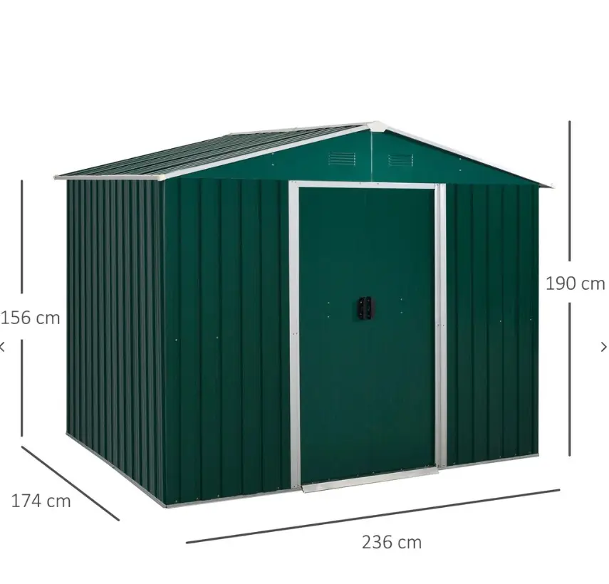 8' x 4' Galvanized Steel Tool Storage Shed Outdoor Garden Sheds Bike Sheds Garden Supplies