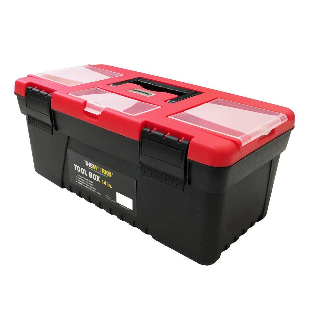 THEWORKS 14 in. Tool Box with Lid Organizers and Removable Tool Tray TBT14