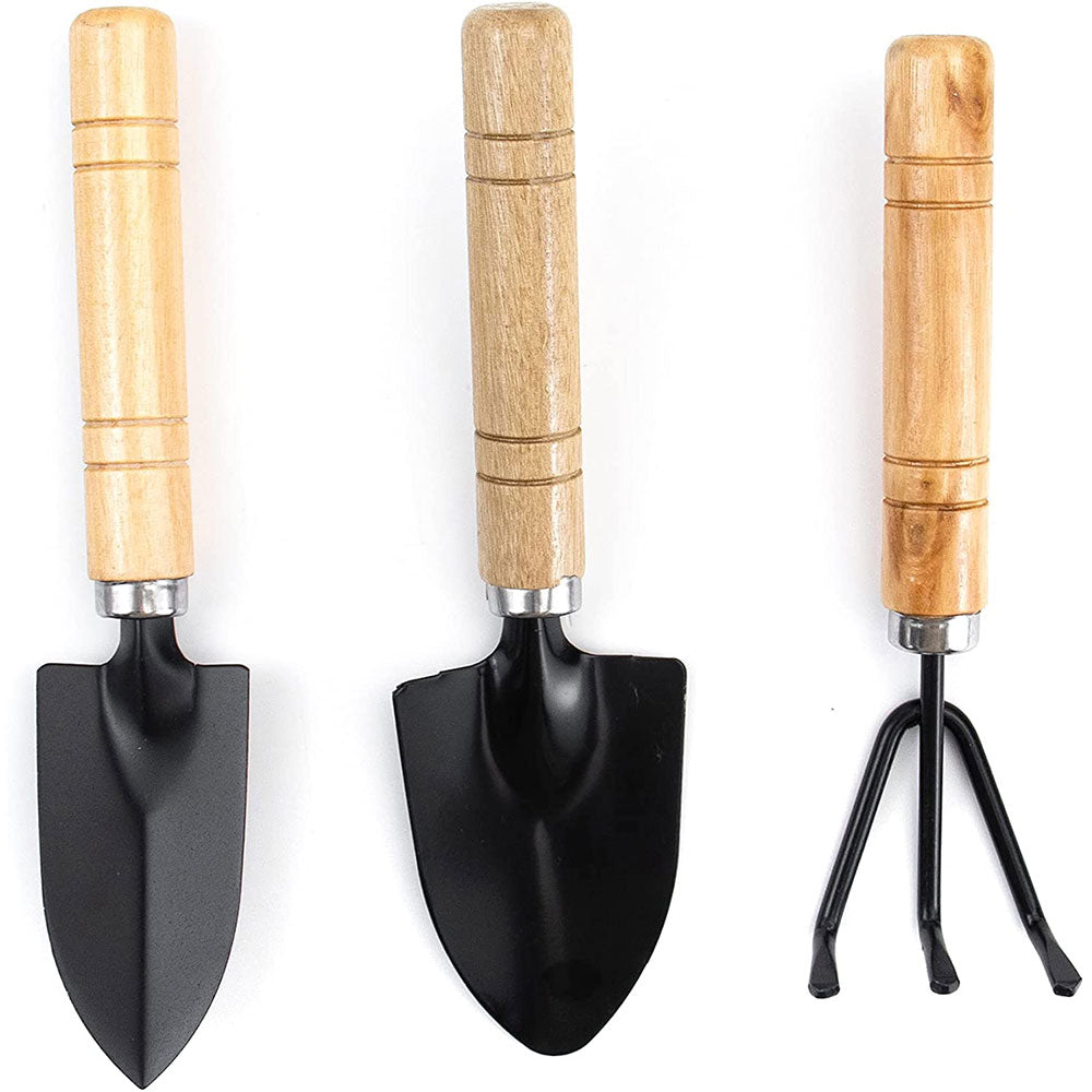 Giugt Garden Tool Sets, 3Pcs Wooden Handle Mini Shovel Hand Planting Garden Small Rake Spade Tool