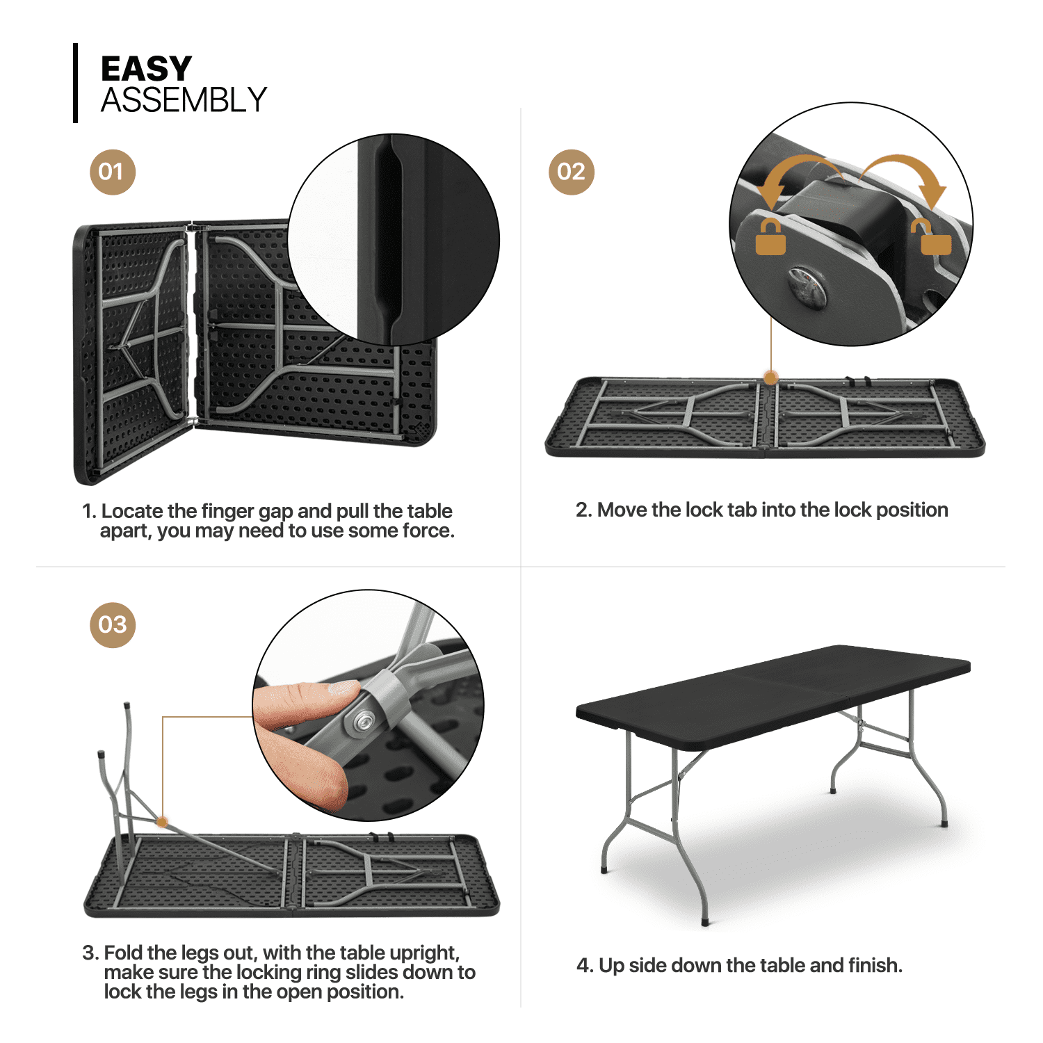 MoNiBloom 7 Pieces 6 FT Folding Table and Chair Set， Indoor Outdoor Picnic Desk with Lock and Foldable Stools for Garden