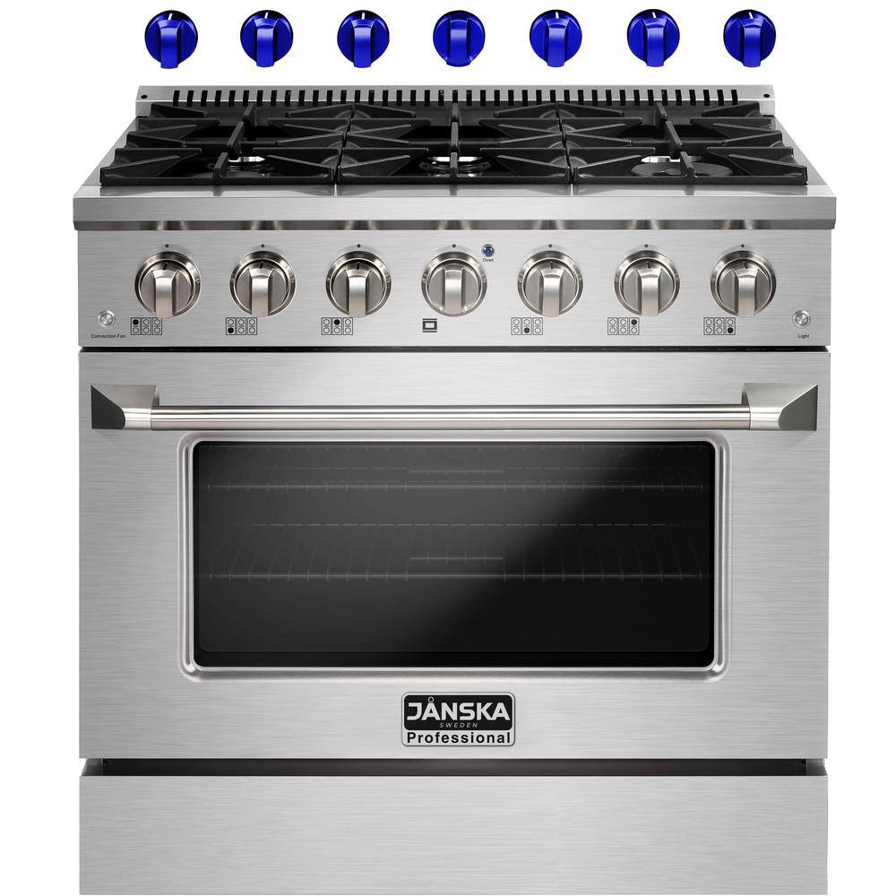 JANSKA Professional 36 in. 5.2 cu. ft. Gas Range with 6 Burners Convection Oven in Stainless Steel with 2 Sets of Knobs GR-600 SSB