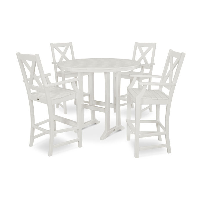 Polywood Braxton 5-Piece Nautical Trestle Arm Chair Bar Set PWS513-1