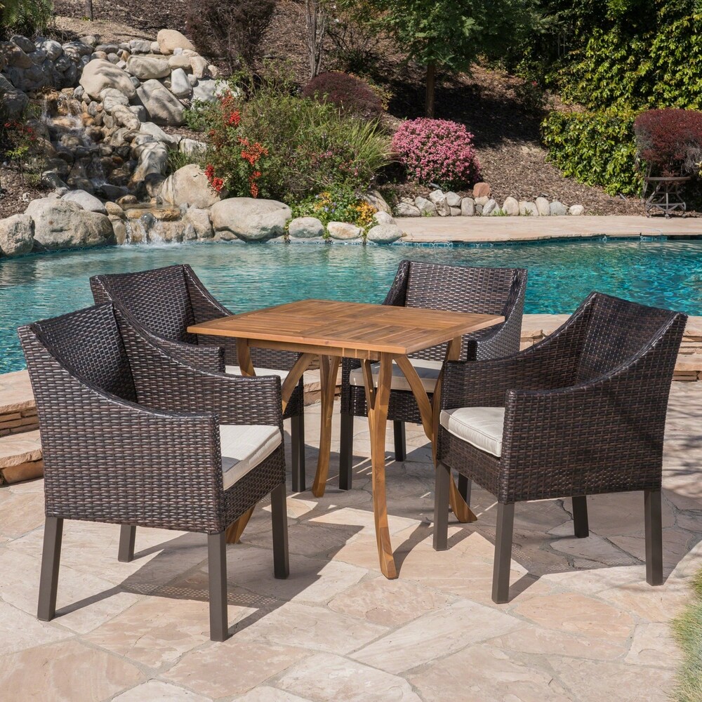 Parma Outdoor 5 Piece Acacia Wood/ Wicker Dining Set by Christopher Knight Home