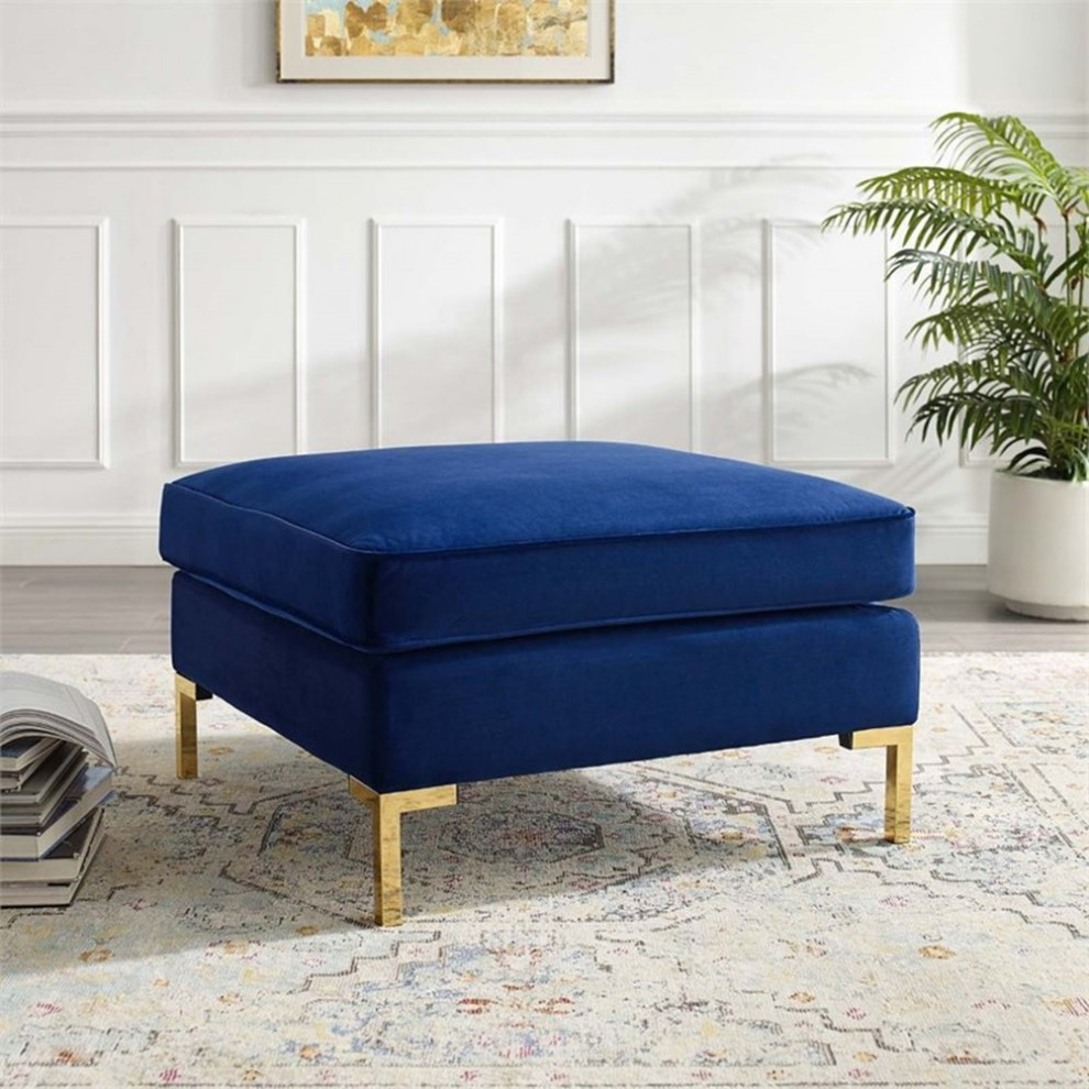 Pemberly Row Modern Performance Velvet Upholstered Ottoman in Navy   Contemporary   Footstools And Ottomans   by Homesquare  Houzz