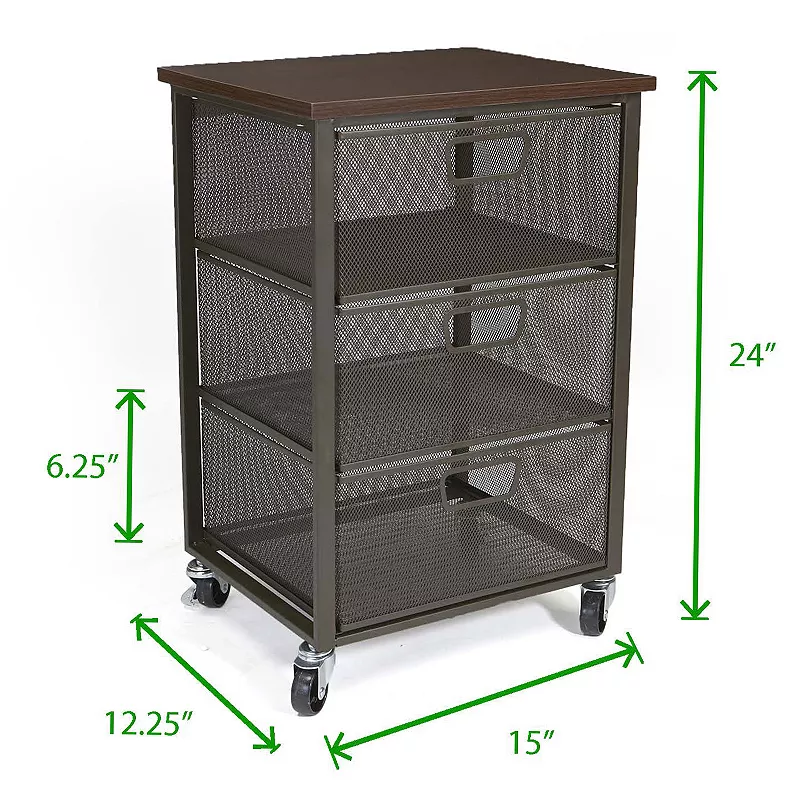 Mind Reader Metal Rolling File Cart With Drawer