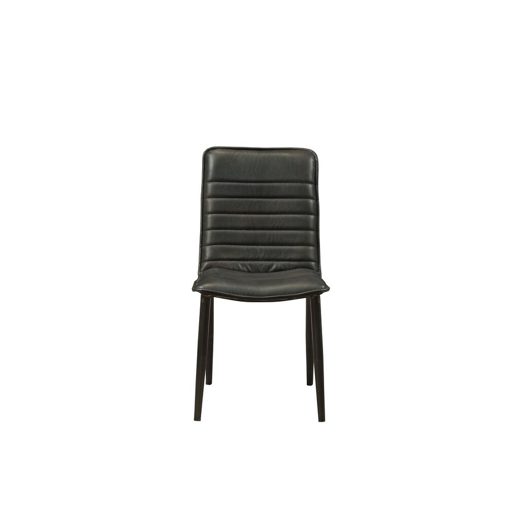 Hosmer Side Chair (Set 2) with Metal Tapered Leg  Black Top Grain Leather