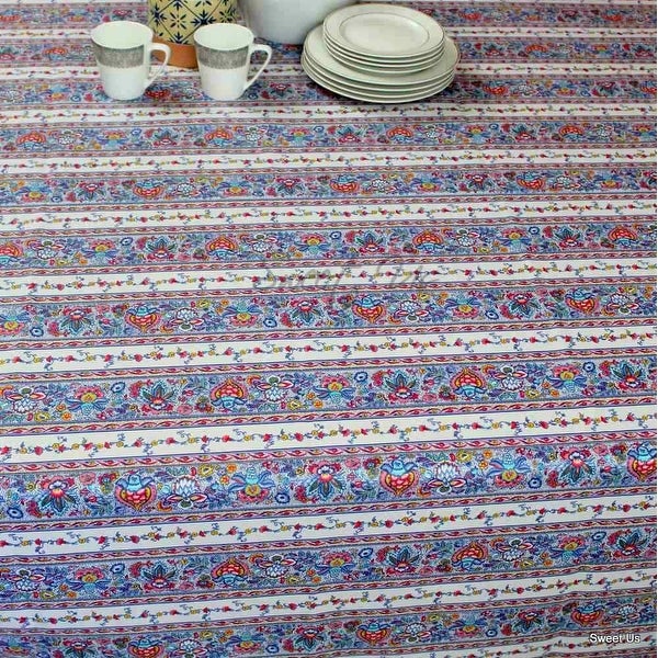 Wipeable Tablecloth Spill Resistant Cotton French Indienne Fleur