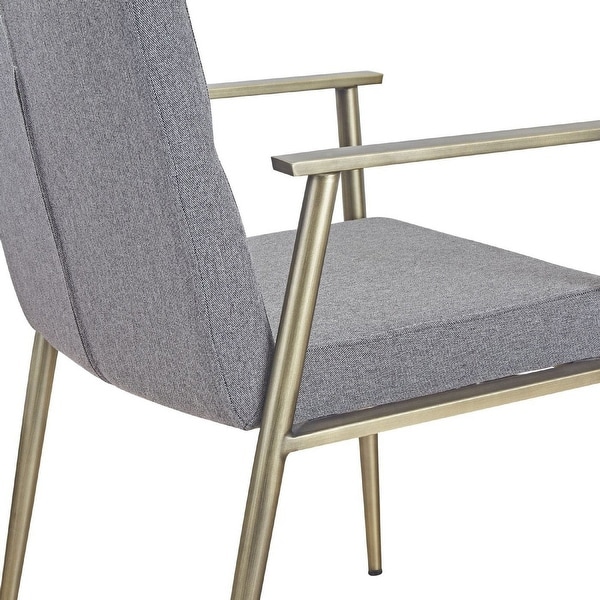 Cid 24 Inch Modern Dining Chair， Armrest， Fabric Cushion Seat， Metal， Gray