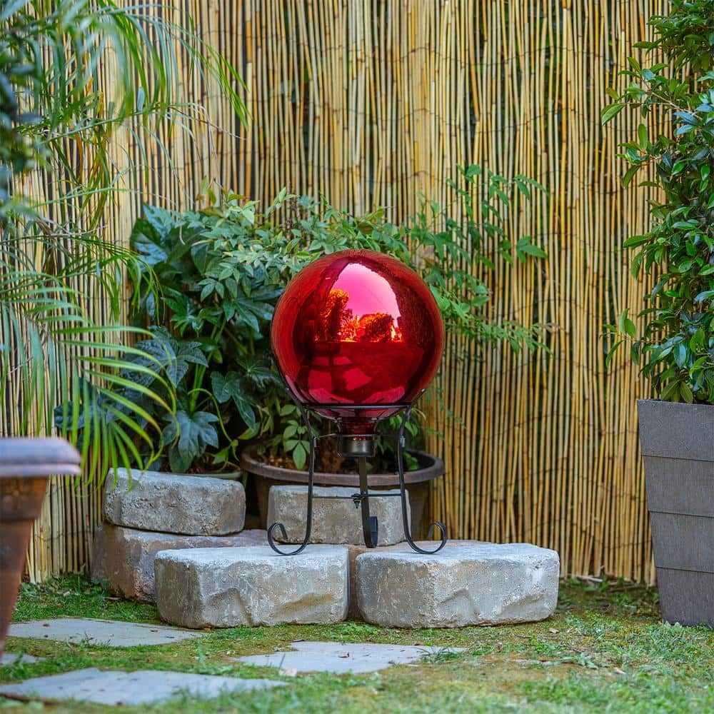 Alpine Corporation 10 in. Dia Indoor/Outdoor Glass Gazing Globe Yard Decoration, Red GLB292RD