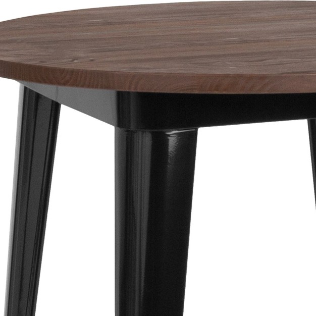 Round Metal Indoor Bar Height Table With Rustic Wood Top