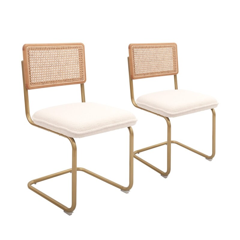 Modern Armless Chairs with Metal Legs for Dining Room(Set of 2) White