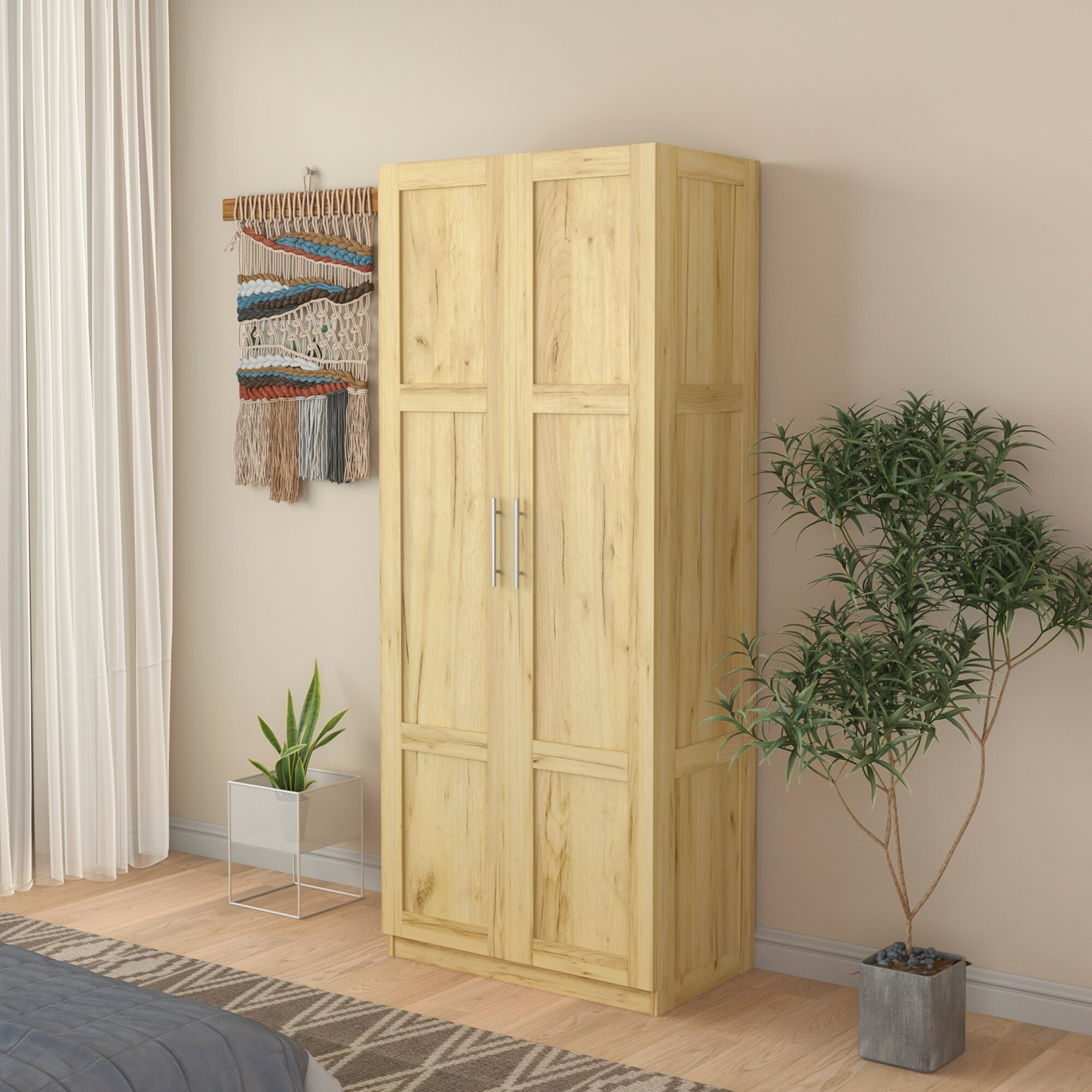 Modern High Wardrobe Cabinet with 2 Doors and 3 Partitions - - 37291385