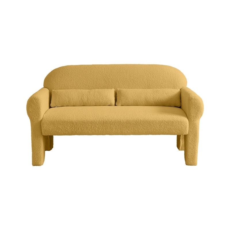 Loveseat   Accent Chair Sets  Yellow Lambswool Sofa with Pillows   1+2 Seater