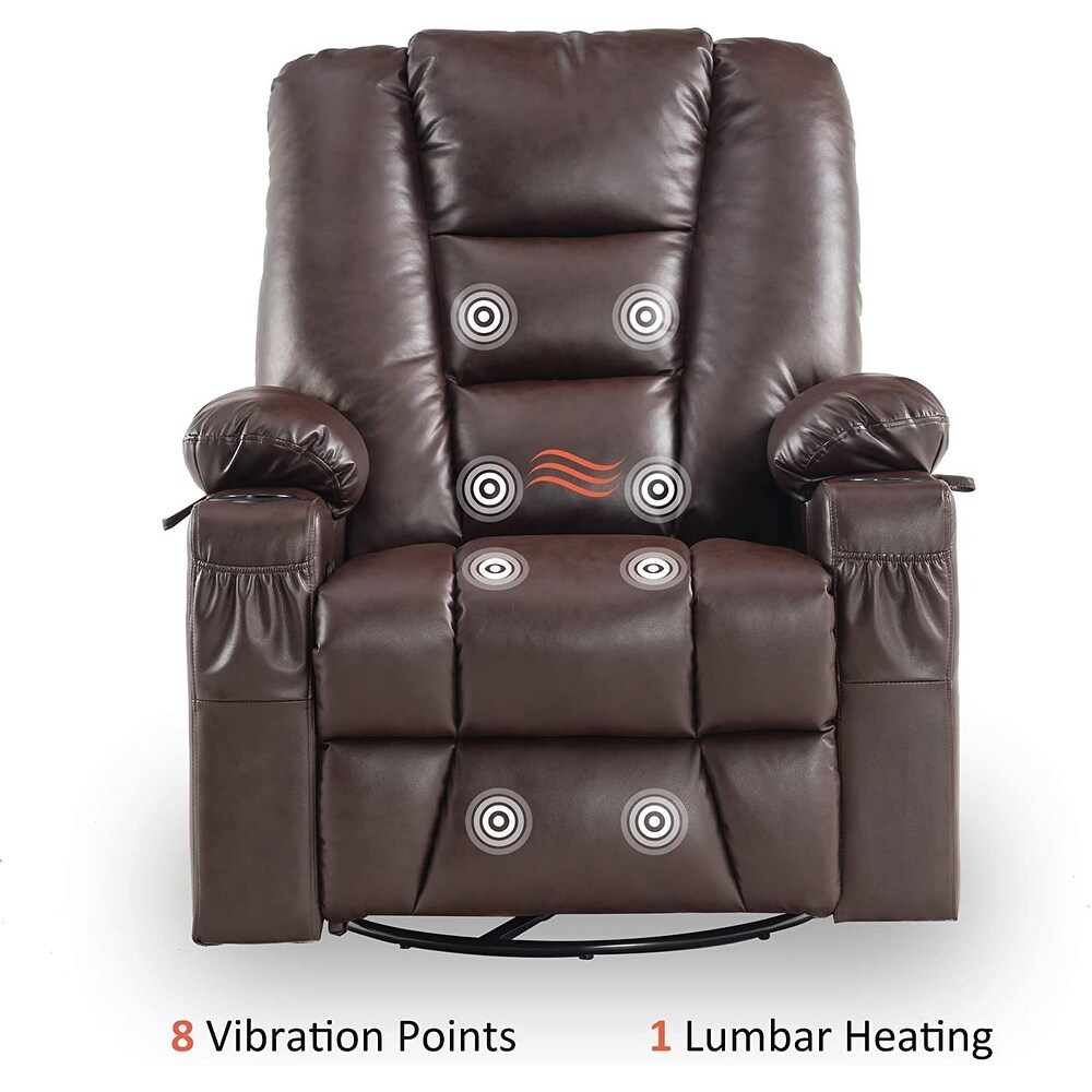 MCombo Manual Swivel Glider Rocker Recliner Chair with Massage  Faux Leather 8036