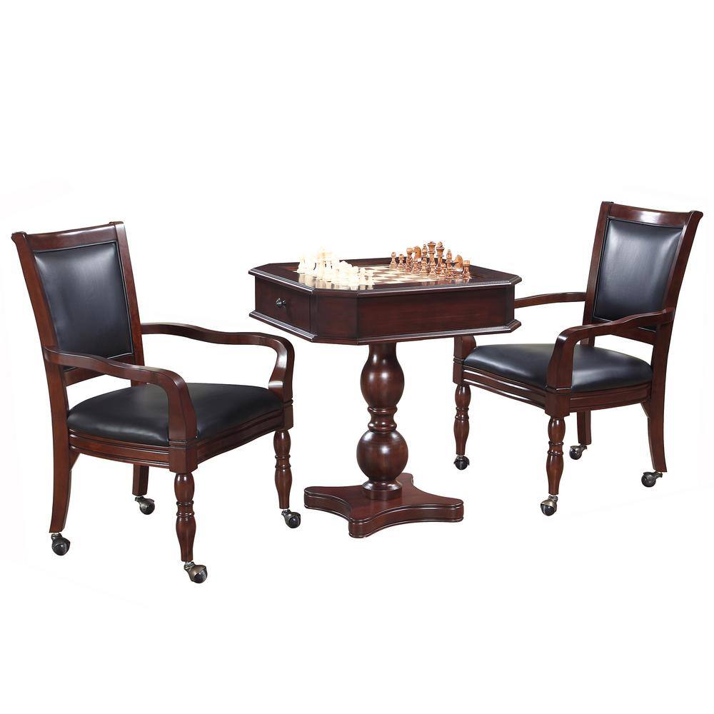 Hathaway Mahogany Fortress Chess Checkers  Backgammon Pedestal Game Table  Chairs Set BG2995