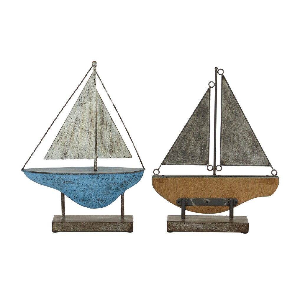 Blue Metal Coastal Sail Boat Sculpture (Set of 2)   S/2 17\