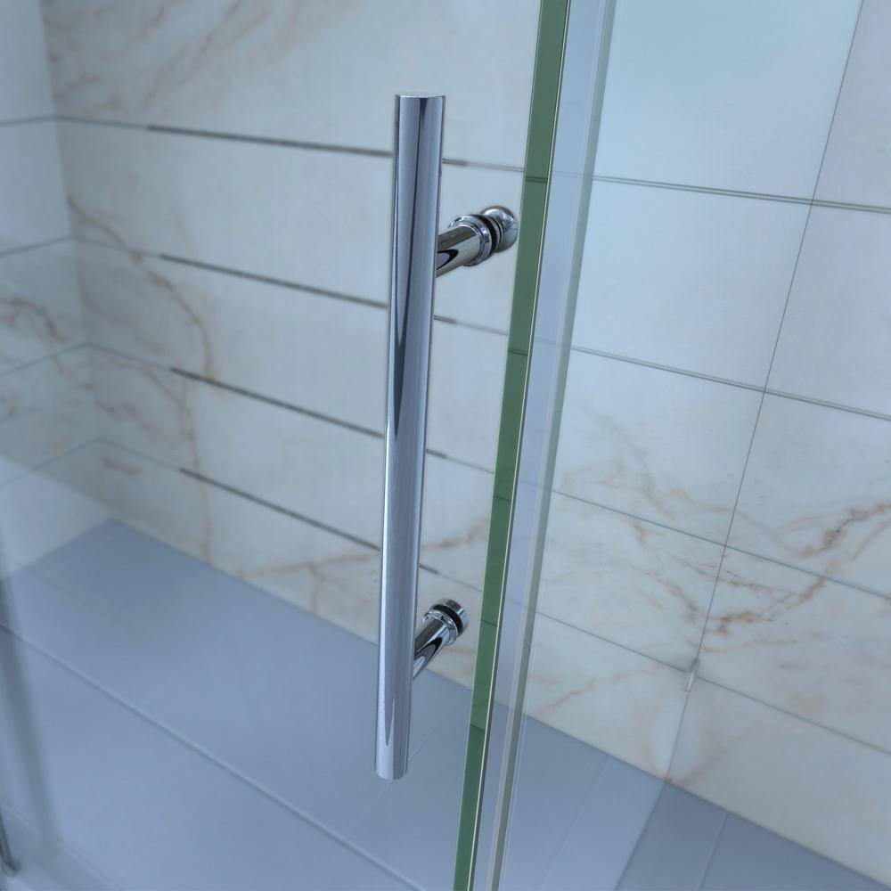 DreamLine Enigma-Z 34-12 in. D x 56-38 to 60-38 in. W x 76 in. H Frameless Corner Shower Enclosure in Brushed Stainless Steel SHEN-6234600-07