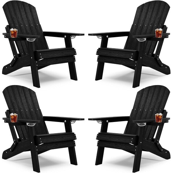 WINSOON Set of 4 Folding Adirondack Chair with 5Gear Adjustable Backrest and Retractable Ottoman