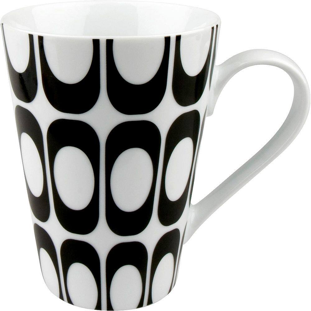 Konitz 4-Piece Black and White Groove Porcelain Mug Set 4410321428