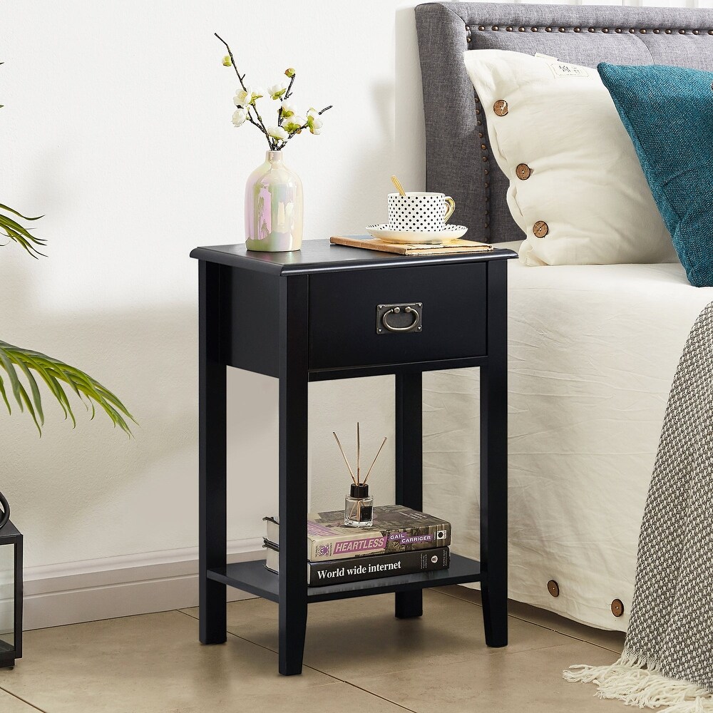 VECELO Wood 2 set Nightstands with 1 Drawer  Black Nightstand with Drawer