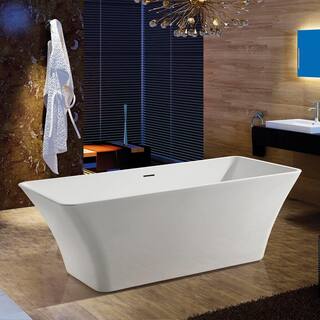 AKDY 66.93 in. Acrylic Center Drain Rectangular Double Ended Flatbottom Freestanding Bathtub in White BT0066