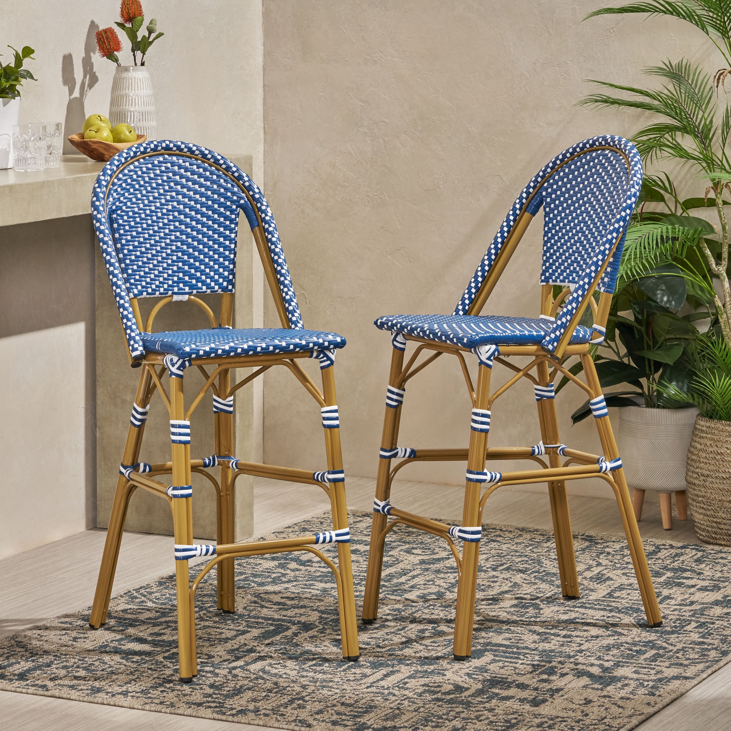 Grelton Outdoor Aluminum French Barstools, Set of 2