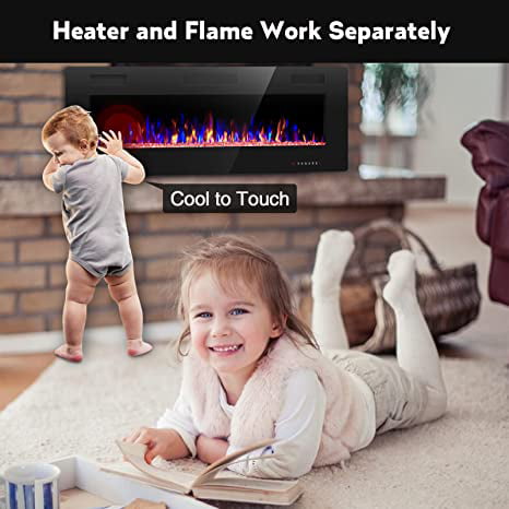 R.W.FLAME 42" Electric Fireplace in-Wall Recessed and Wall Mounted 1500W Fireplace Heater and Linear Fireplace with Timer/Multicolor Flames/Touch Screen/Remote Control (Black)