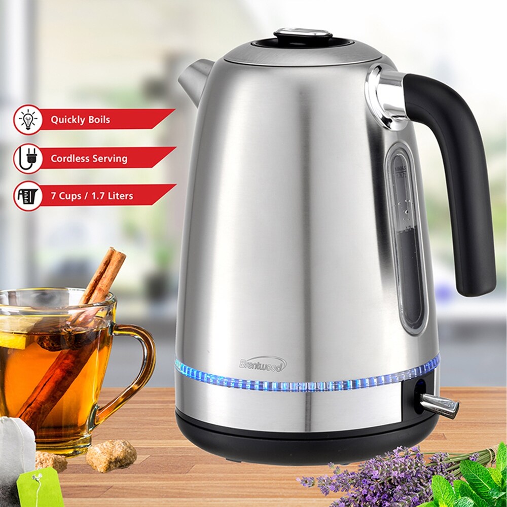 Brentwood 1500 Watt Stainless Steel 1.7 Liter Cordless Electric Kettle in Silver   1.7 Liter